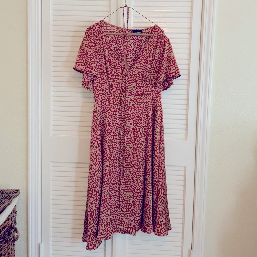 Printed red faux wrap dress